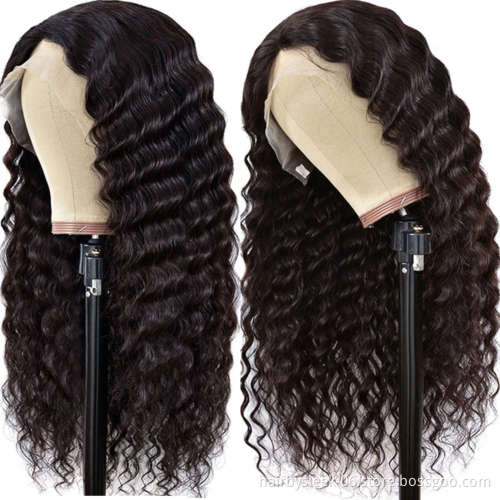 Rebecca Fashion Natrual Black Deep Wave Human Hair Lace Front 13X4 Wigs HD Transparent Full Lace Human Hair Wig For Black Woman